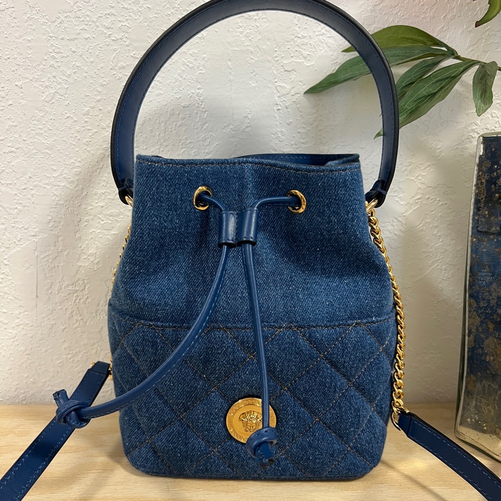 [SOLD] Versace Blue Denim Crossbody Bag with Gold Details